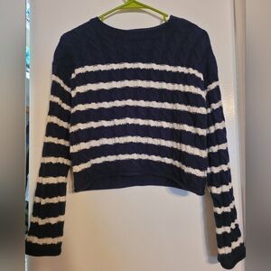 Navy and White Striped Women's Sweater